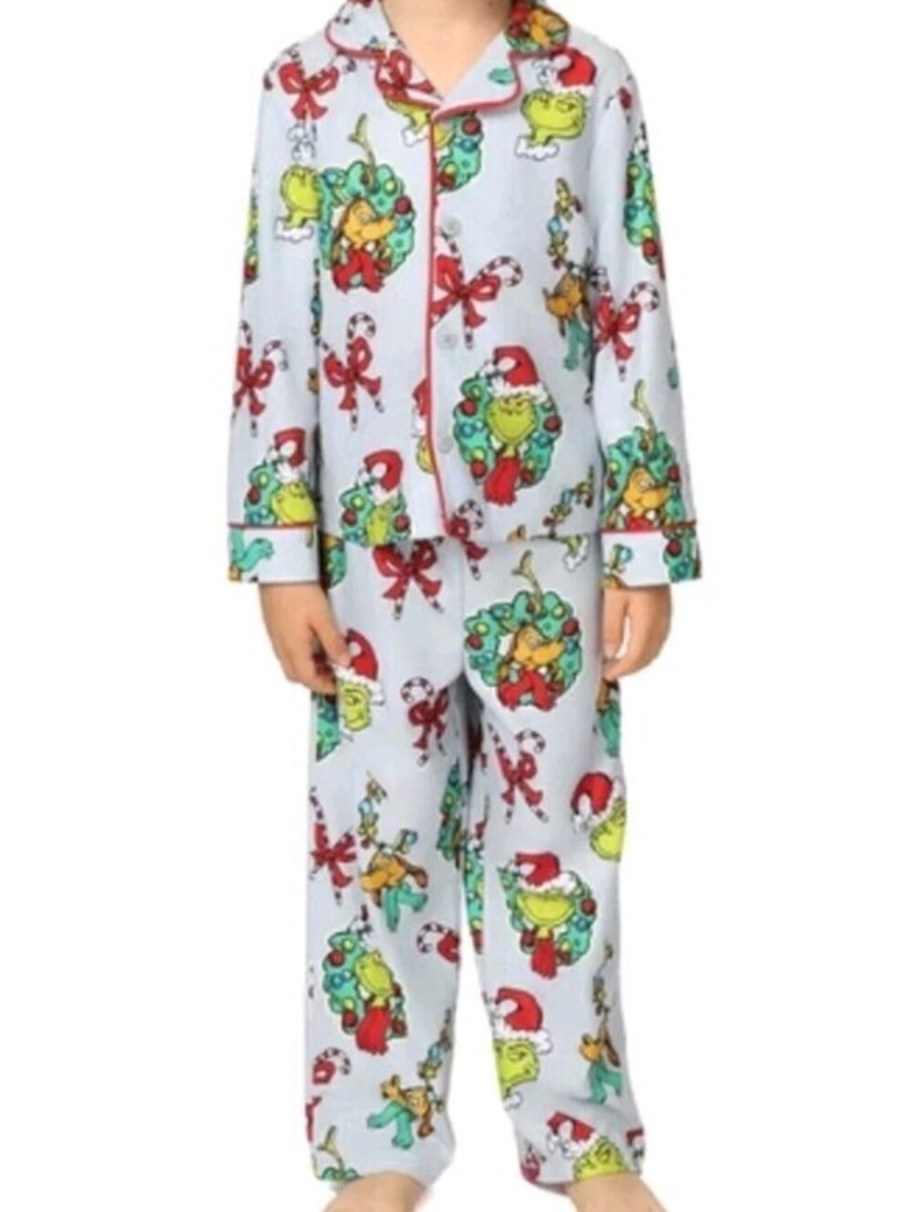 Nwt Baby Boys Girls Holiday Christmas Grinch Fleece  Button Up Pajamas 12 Months